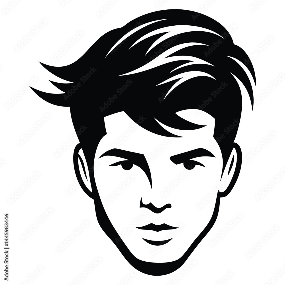 Silhouette of head facing, Handsome man cut silhouette vector illustration, Chic and Stylish Vector Gentleman, hairstyle Silhouette of head facing, Handsome man cut silhouette vector illustration, Chic and Stylish Vector Gentleman, hairstyle