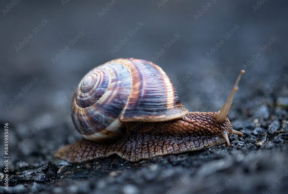Garden snail crawling slowly mollusk wildlife nature macro photography shelled gastropod antenna eyes. Garden snail crawling slowly mollusk wildlife nature macro photography shelled gastropod antenna eyes.