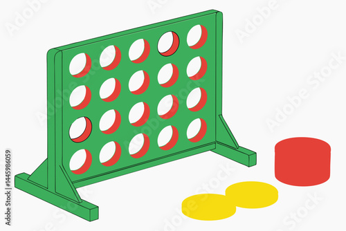 8 Connect Four game, bright green plastic board, red and yellow circular pieces, classic tabletop strategy game, colorful children's toy, retro board game, vertical grid, family game night, nostalgic 