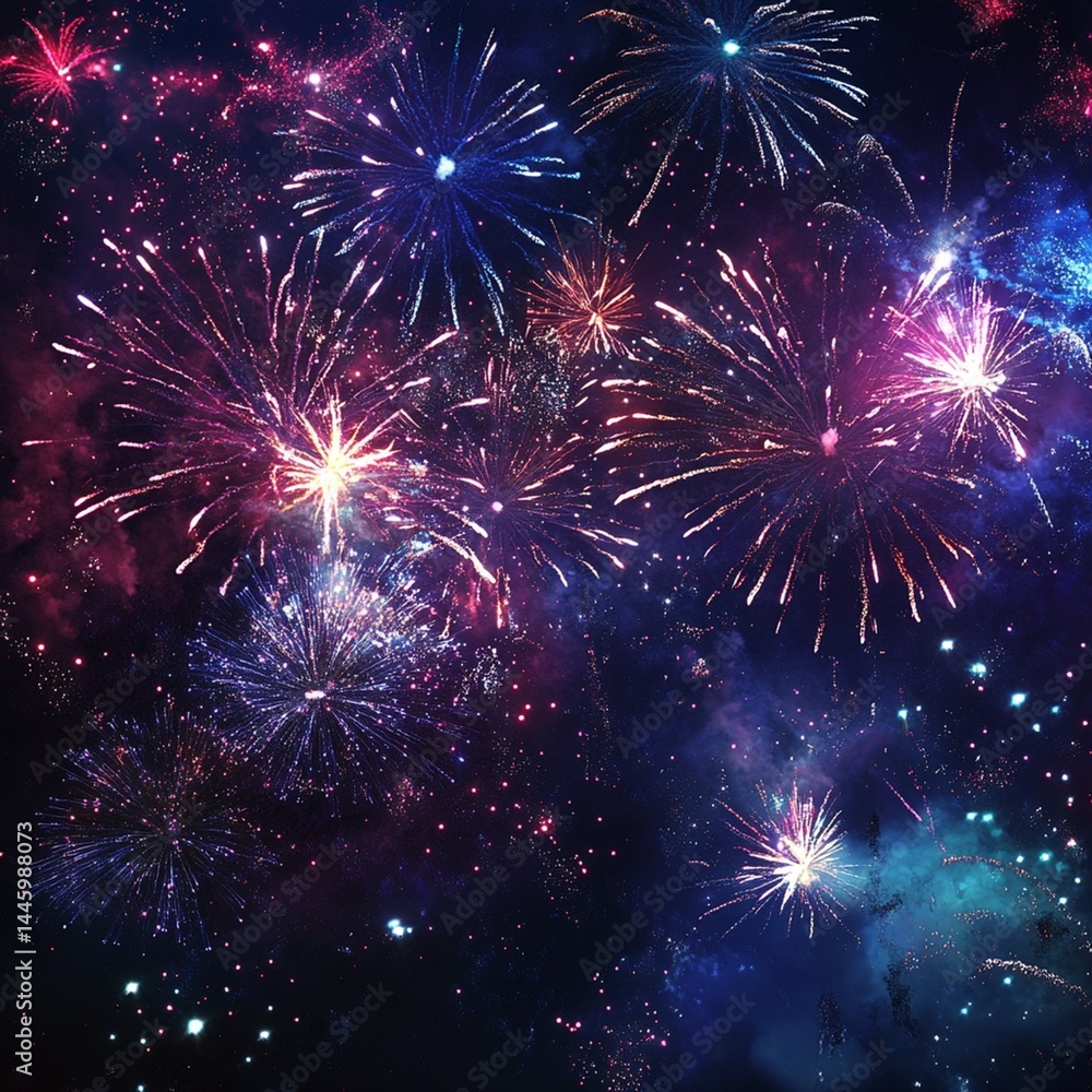 Fototapeta premium Vibrant Fireworks Night Sky Festive Celebration Display Brilliant Colorful Explosions Starry 