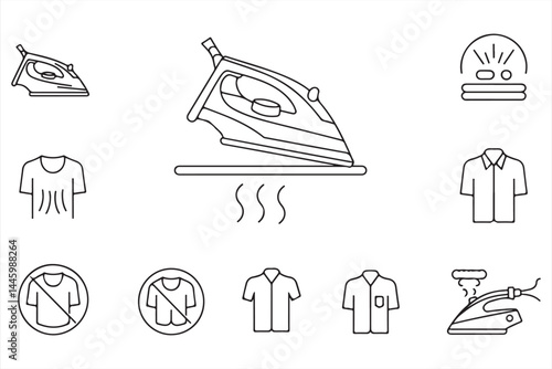 Iron Icon Set: Steam and Dry Irons for Household Use
