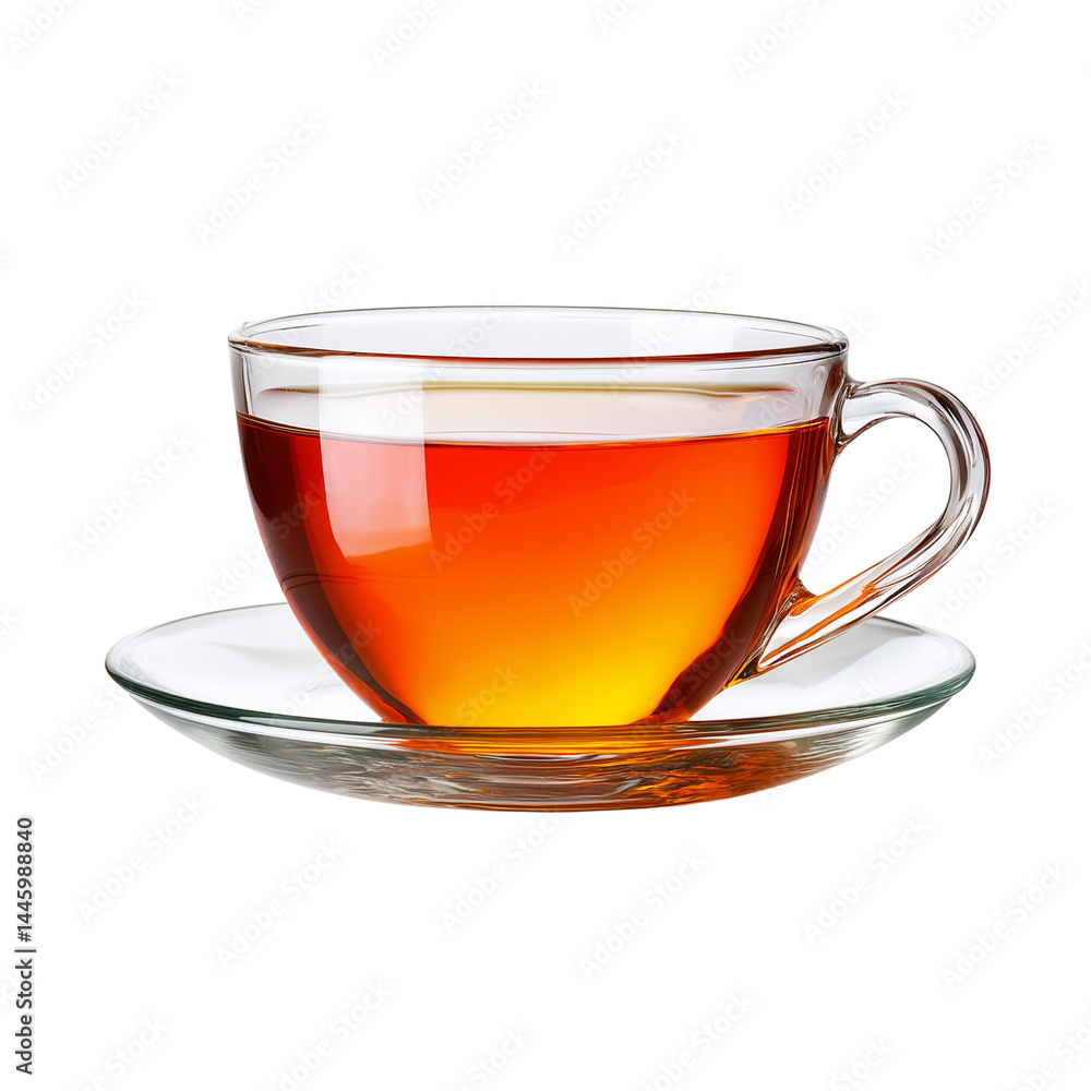 Black tea in a glass cup with saucer Black tea in a glass cup with saucer