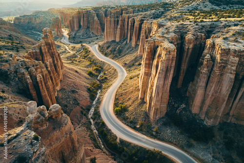 Winding Road Through Majestic Canyon Landscape An Aerial View