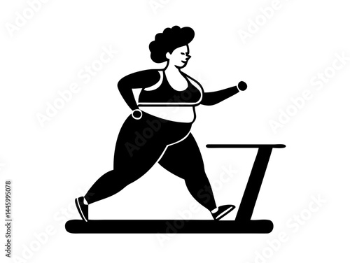 Plus Size Woman Running on Treadmill Cardio Fitness Illustration