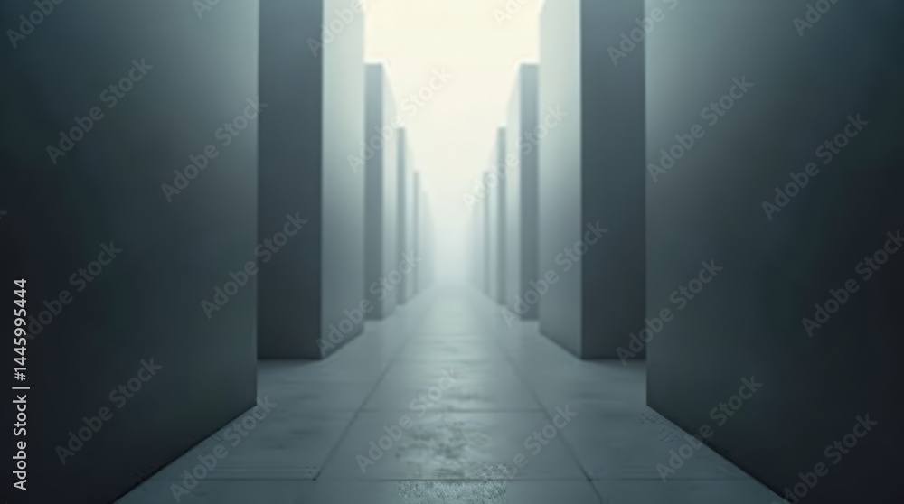 Obraz premium Neutral-toned foggy passageway — modern background for marketing, self-growth visuals or psychological design themes