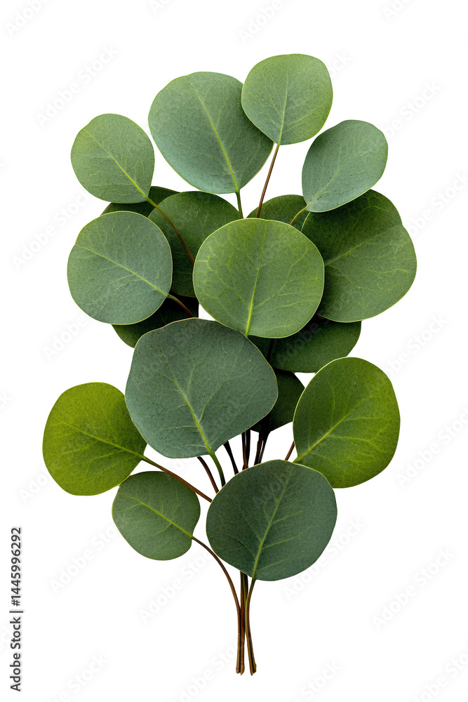 Obraz premium Vibrant Green Eucalyptus Leaves Cluster on Transparent Background