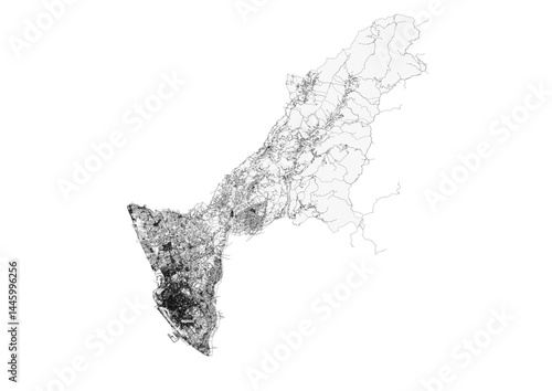 Vector map of Kaohsiung districts with main highways. Detailed layout, ideal for transport infographics, navigation design, and Taiwan geography projects.