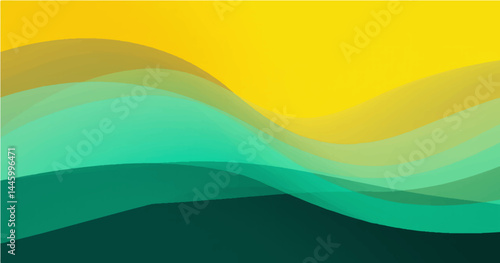 This is a vector illustration showing an abstract background composed of soft, flowing curves and color gradients. The upper area is dominated by bright yellow, which transitions smoothly downwards 