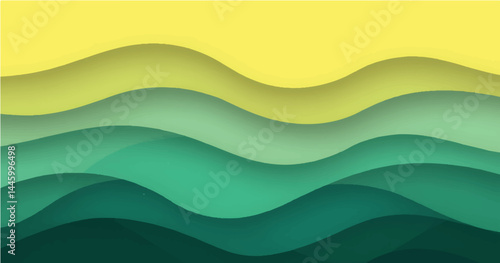 This is a vector illustration showing an abstract background composed of soft, flowing curves and color gradients. The upper area is dominated by bright yellow, which transitions smoothly downwards 