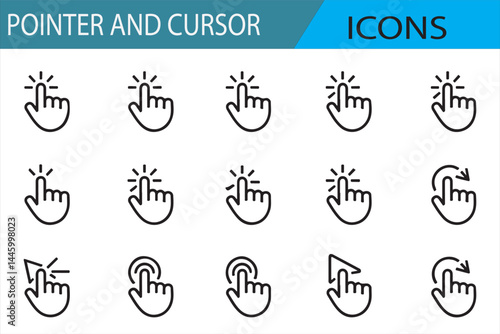 Set of Interactive Pointer Icons: Mouse, Finger, and Wait Symbols