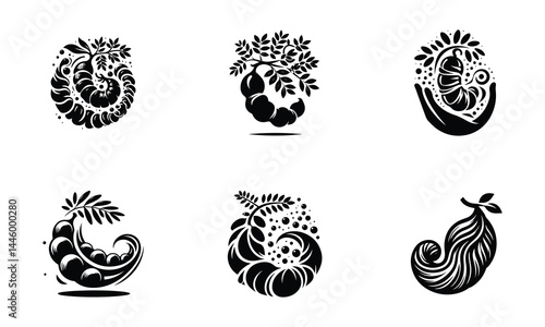 Tamarind Fruit Icons – Hand-Held and Hanging Styles | Black Silhouette Vector