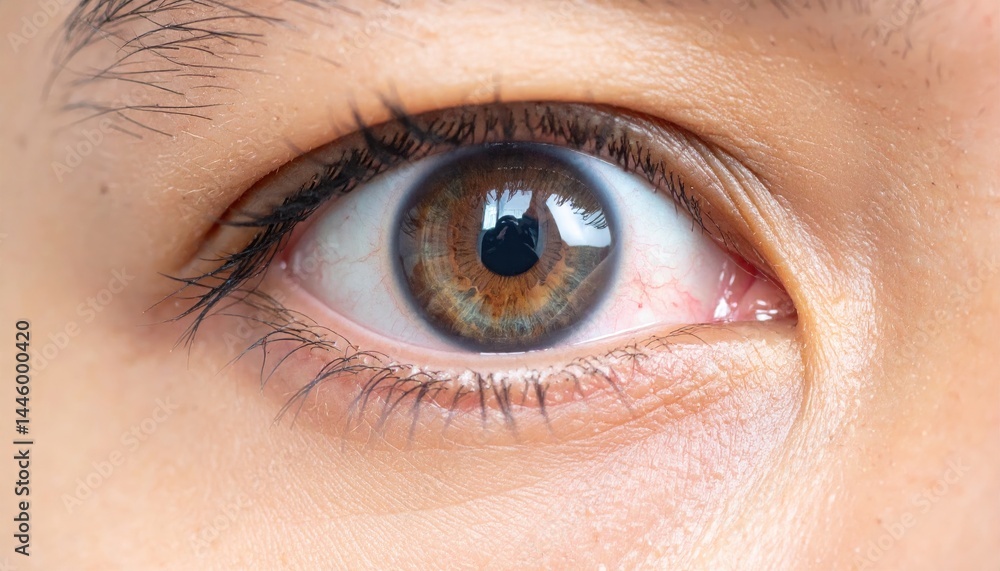 Obraz premium Close up shot of a human eye showing intricate details of the iris and pupil with a macro lens emphasizing the texture and color of the eye and eyelashes