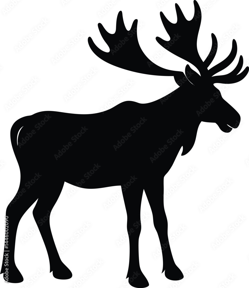 Obraz premium black silhouette of a moose with antlers on white 