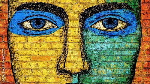 Painted face on brick wall