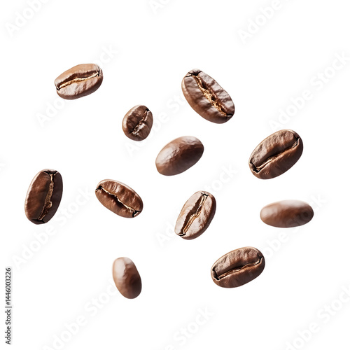 falling coffee beans on transparent background