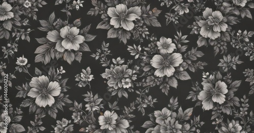 Elegant vintage charcoal floral wallpaper Seamless repeating pattern with tiny blooms and leaves , botanical, texture, small