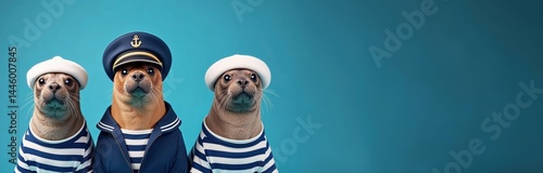 Robben-Crew in Marine-Look mit Kapitän – tierisches Team zur See