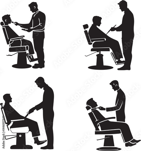 Barber cutting hair for Person silhouette vector
