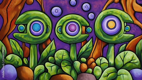 Abstract floral forms in a vibrant setting