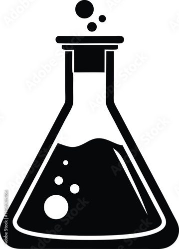 Flask icon vector, Laboratory flask black silhouette, Science lab flask experiment chemistry beaker 