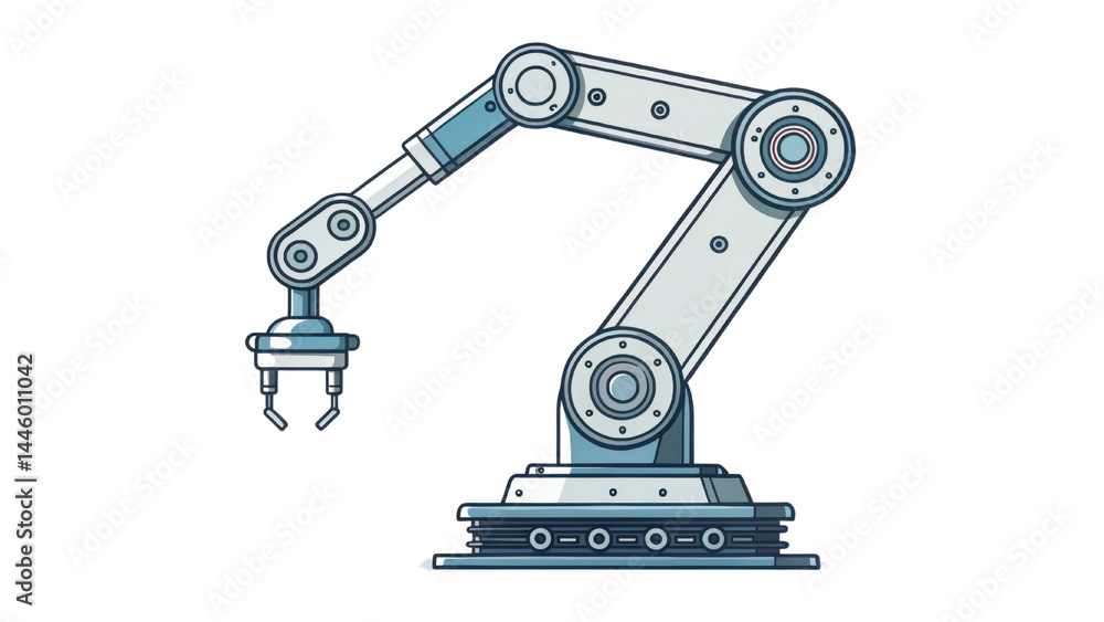 Robotic arm illustration with mechanical design, showcasing gripper at end of its articulated joints. arm is depicted in clean, modern style, emphasizing its industrial and technological purpose Robotic arm illustration with mechanical design, showcasing gripper at end of its articulated joints. arm is depicted in clean, modern style, emphasizing its industrial and technological purpose