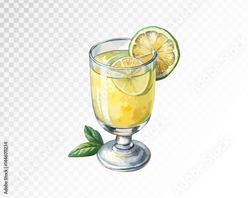 Glass of Limonade Wattercolor style. Vector