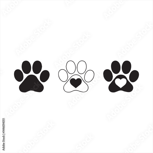 A simple, minimalist illustration of three different paw prints side by side on a white background
