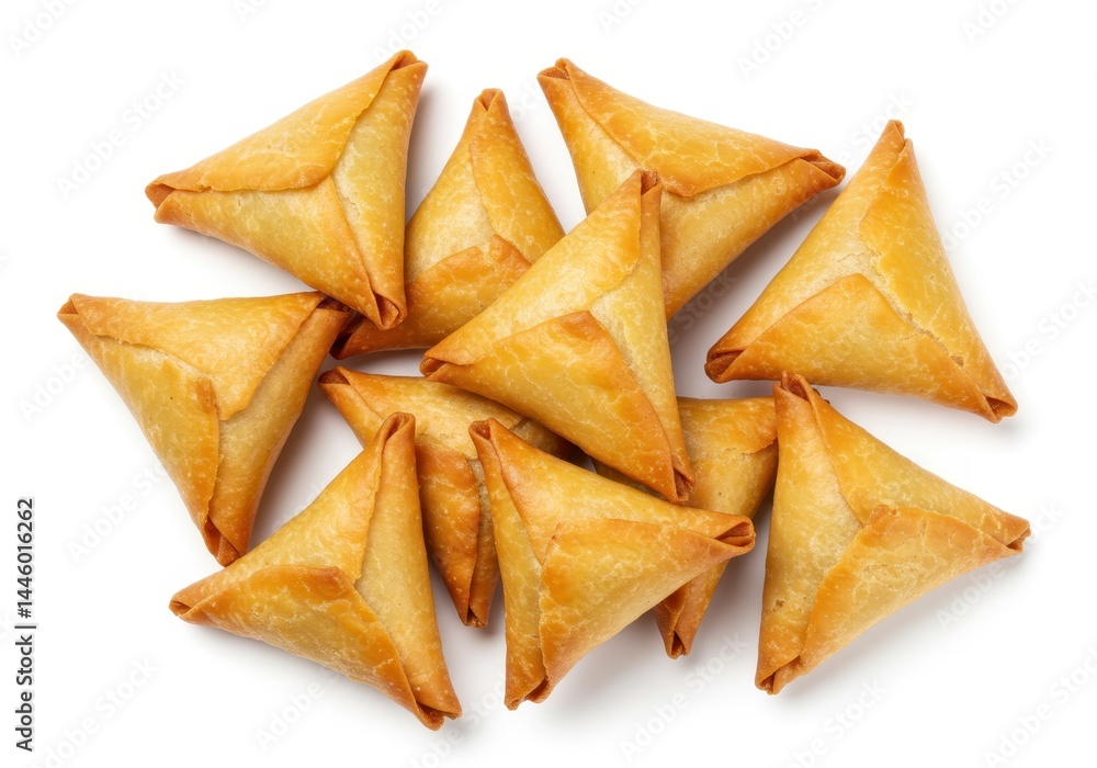 Pile of golden fried sambusas on a white background ready to be served Pile of golden fried sambusas on a white background ready to be served