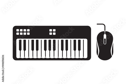 Music piano keyboard mouse icon silhouette art vector on white background