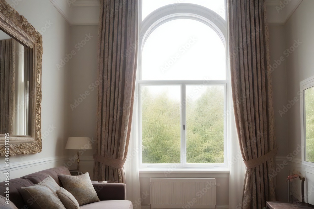 Fototapeta premium Arched window with flowery