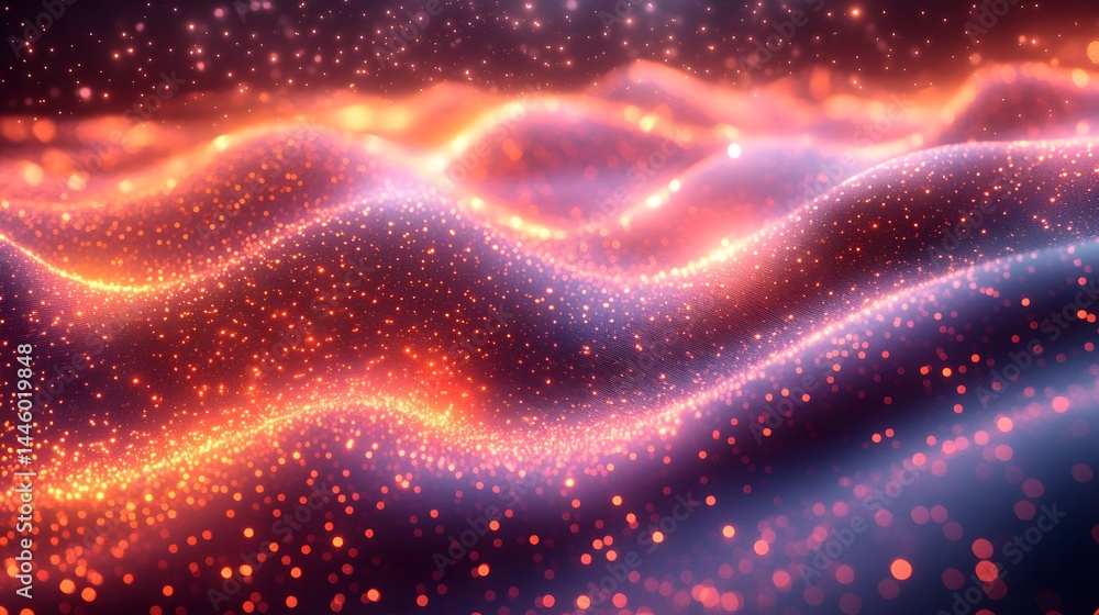Luminous undulating surface with glowing particles evoking cosmic energy, soft light and vibrant colors on a transparent background, PNG image, PNG file. Luminous undulating surface with glowing particles evoking cosmic energy, soft light and vibrant colors on a transparent background, PNG image, PNG file.
