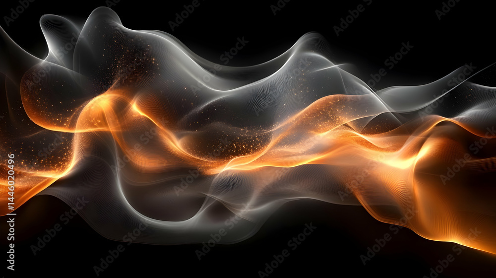 Fototapeta premium Abstract Glowing Orange and Gray Waves on Black Background