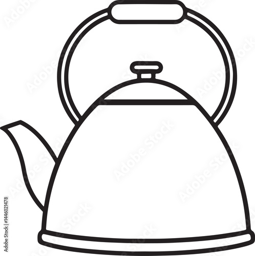 tea kettle line art, black outline, vector and illustration, coloring book page line art drawing