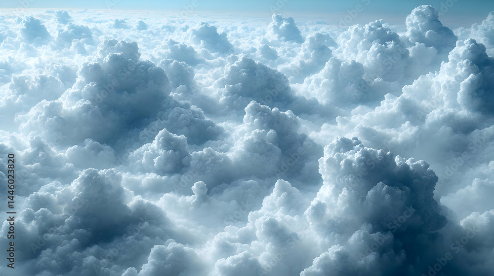 Fototapeta premium Aerial View Of Fluffy White And Blue Cumulus Cloudscape