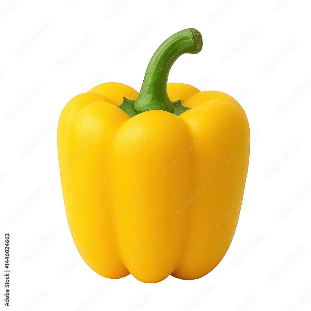 Fresh and vibrant yellow bell pepper with a prominent green stem, a healthy and colorful culinary staple. Fresh and vibrant yellow bell pepper with a prominent green stem, a healthy and colorful culinary staple.