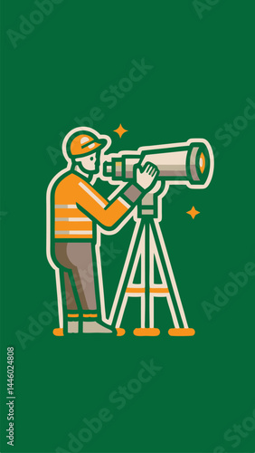 An astronomer observing the sky minimalistic image. Flat style. Vector illustration.