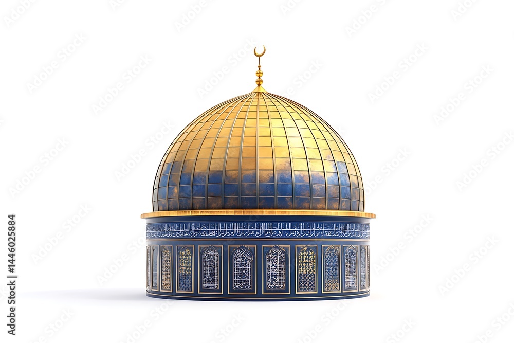 Obraz premium Golden Dome of the Rock, a 3D rendering of the iconic Muslim shrine.