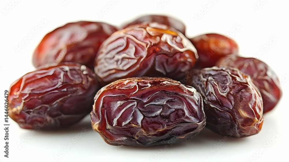 Close-up of a Pile of Dark Brown Dried Dates on White Background Close-up of a Pile of Dark Brown Dried Dates on White Background
