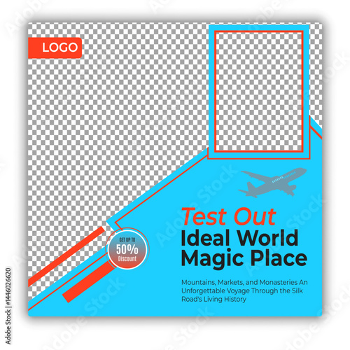 Travel and tour social media posts and web banner square design template