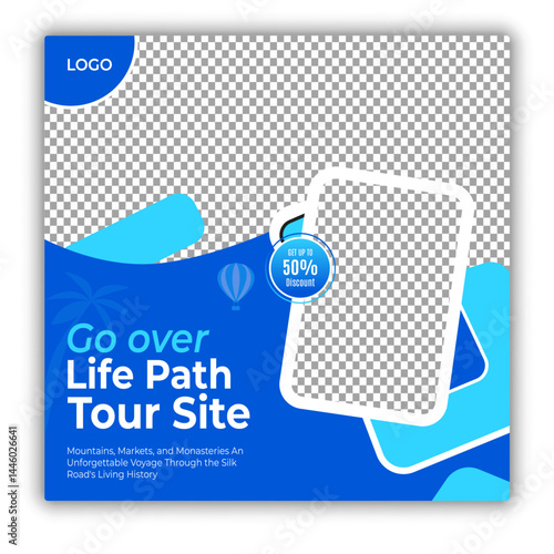 Travel and tour social media posts and web banner square design template