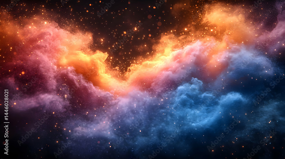 Fototapeta premium Cosmic Nebula with Orange Pink and Blue Clouds