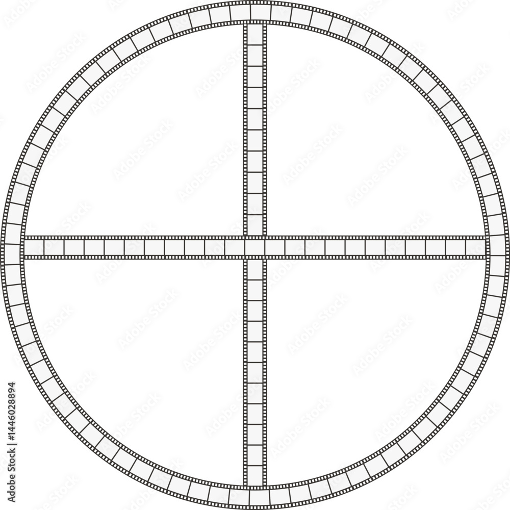 Fototapeta premium Circle made of movie film tape divided into four equal sections.