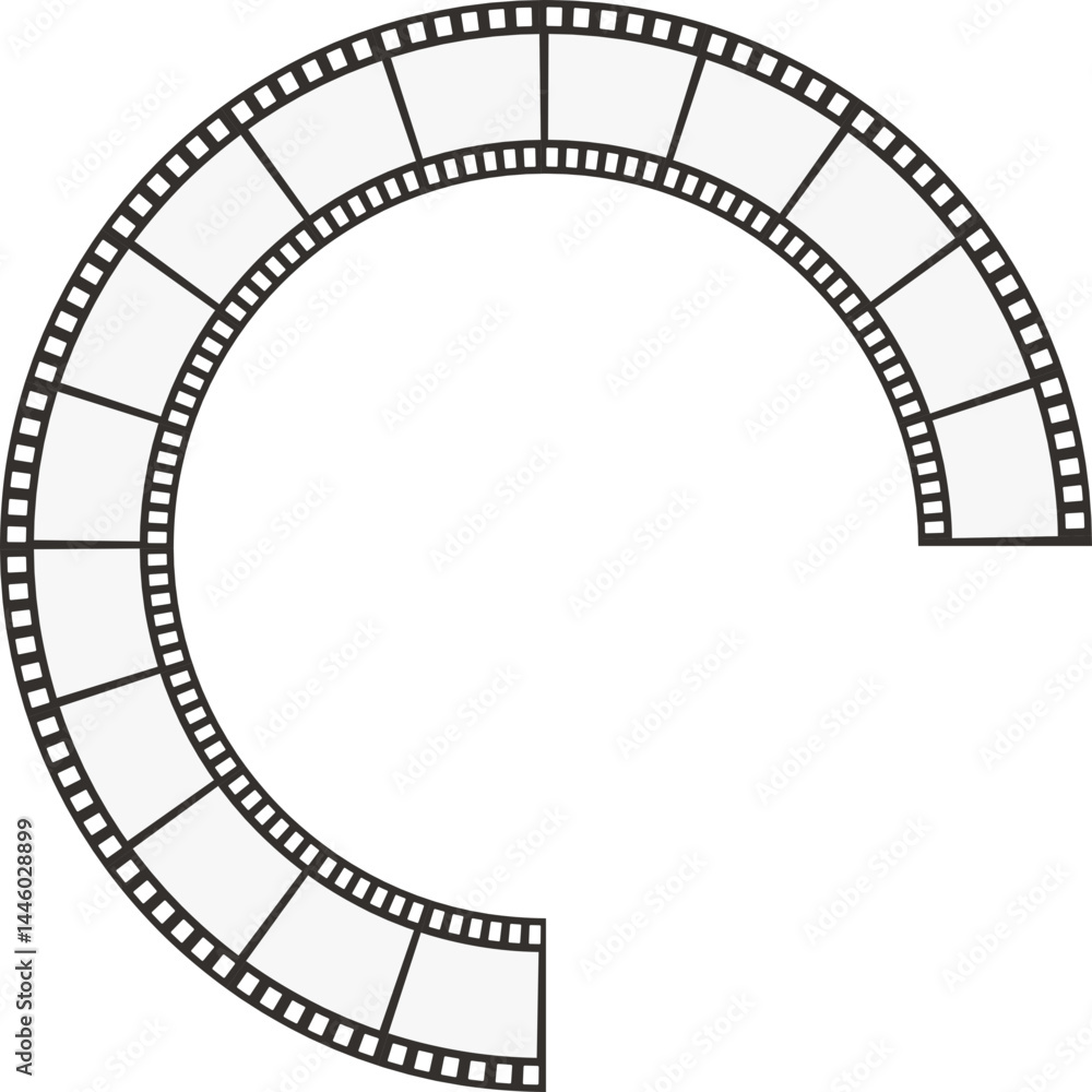 Fototapeta premium Circle path made of movie film tape with a section removed from its edge, creating an open frame.