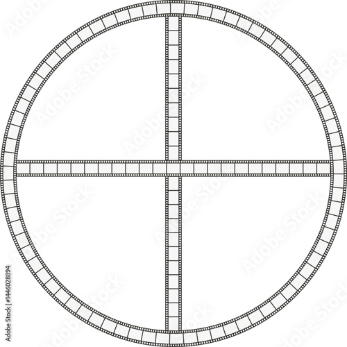 Circle made of movie film tape divided into four equal sections.