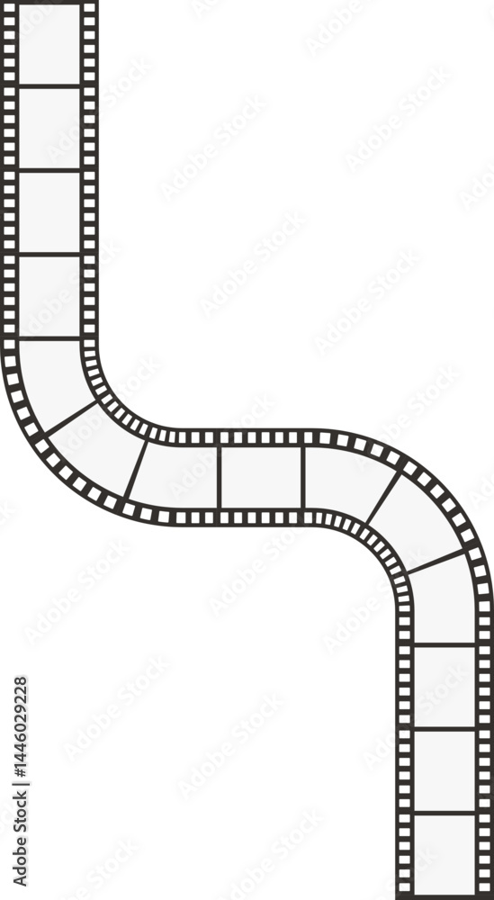 Fototapeta premium A curved line path with a smooth design, containing negative film squares, resembling a classic film strip.