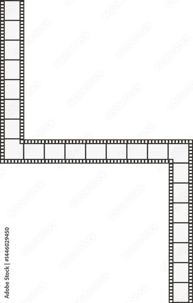 Fototapeta premium Line of film strips with two right angles.