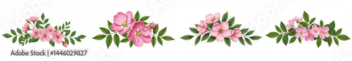 Pink Roses and Green Leaves Clipart Illustration - Delicate pink roses and lush green leaves, symbolizing nature, beauty, growth, freshness, and romance. Perfect for floral designs