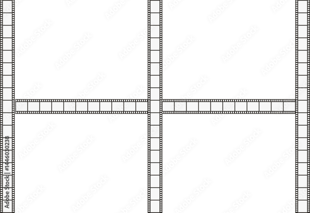 Fototapeta premium Film strip with three parallel lines connected by a perpendicular line.