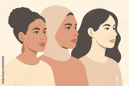 Etnic black woman, islam woman, jewish arabic woman on a banner. Black history month or woman's day celebration vector banner. African-American History Month illustration for social media, card, poste