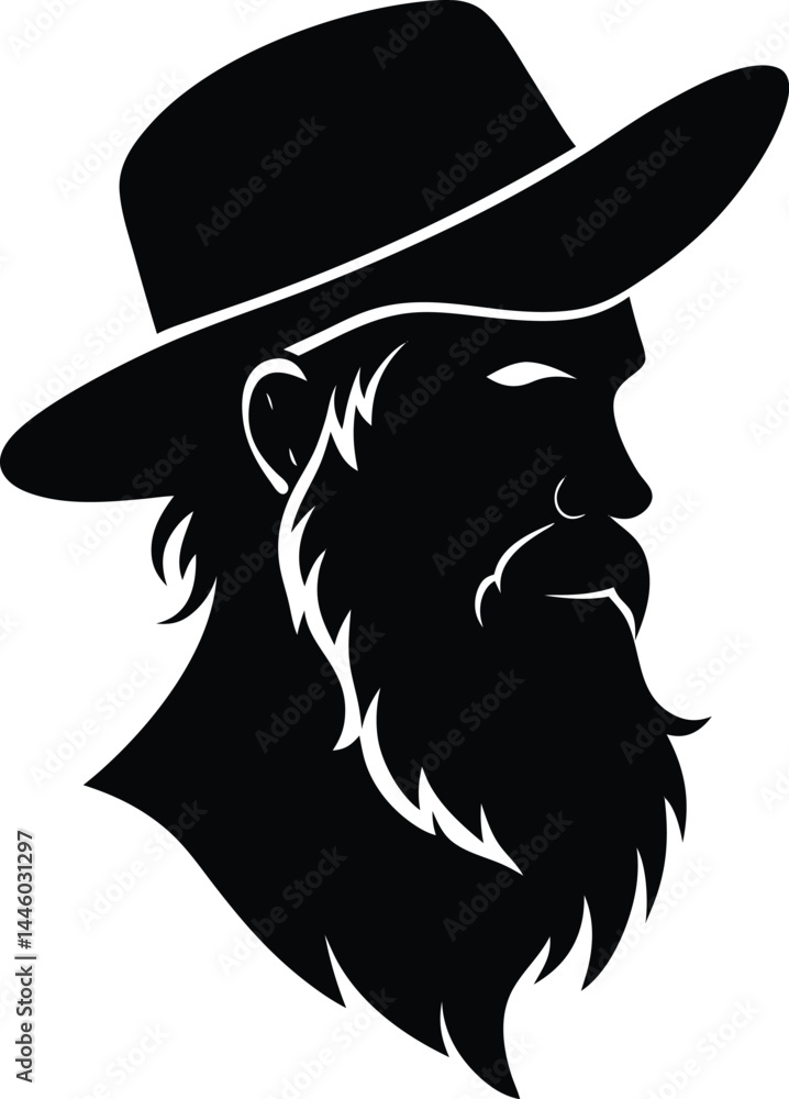 silhouette of a bearded man with hat on white silhouette of a bearded man with hat on white